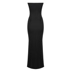Strapless Ombre Satin Gown with Black Velvet Sleeves H6466