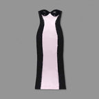 Strapless Ombre Satin Gown with Black Velvet Sleeves H6466