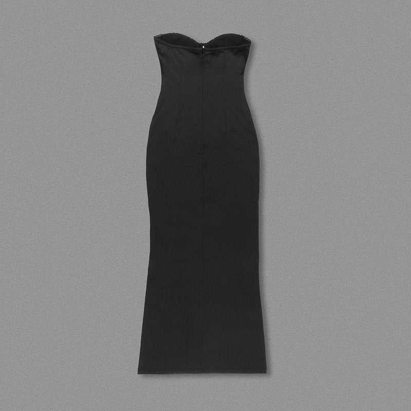 Strapless Ombre Satin Gown with Black Velvet Sleeves H6466