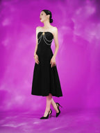 Strapless Pearl Chain Black Gown H7007