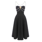 Strapless Pearl Chain Black Gown H7007