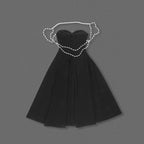 Strapless Pearl Chain Black Gown H7007