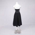 Strapless Pearl Chain Black Gown H7007