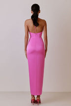 Strapless Pink Floral Cutout Midi Dress H6057