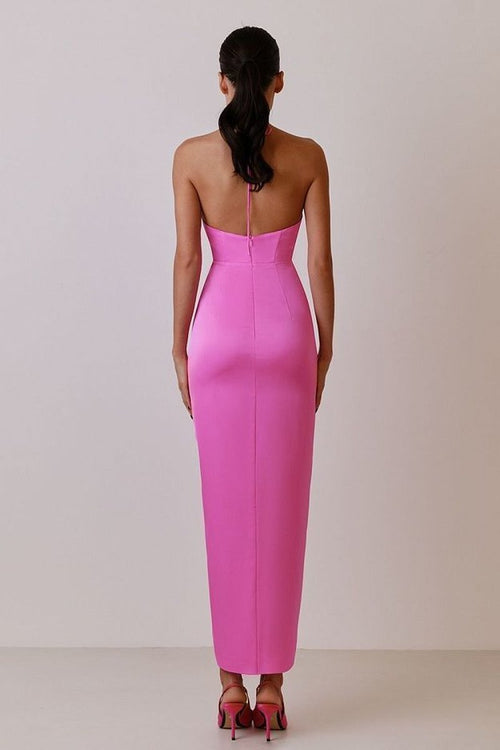 Strapless Pink Floral Cutout Midi Dress H6057