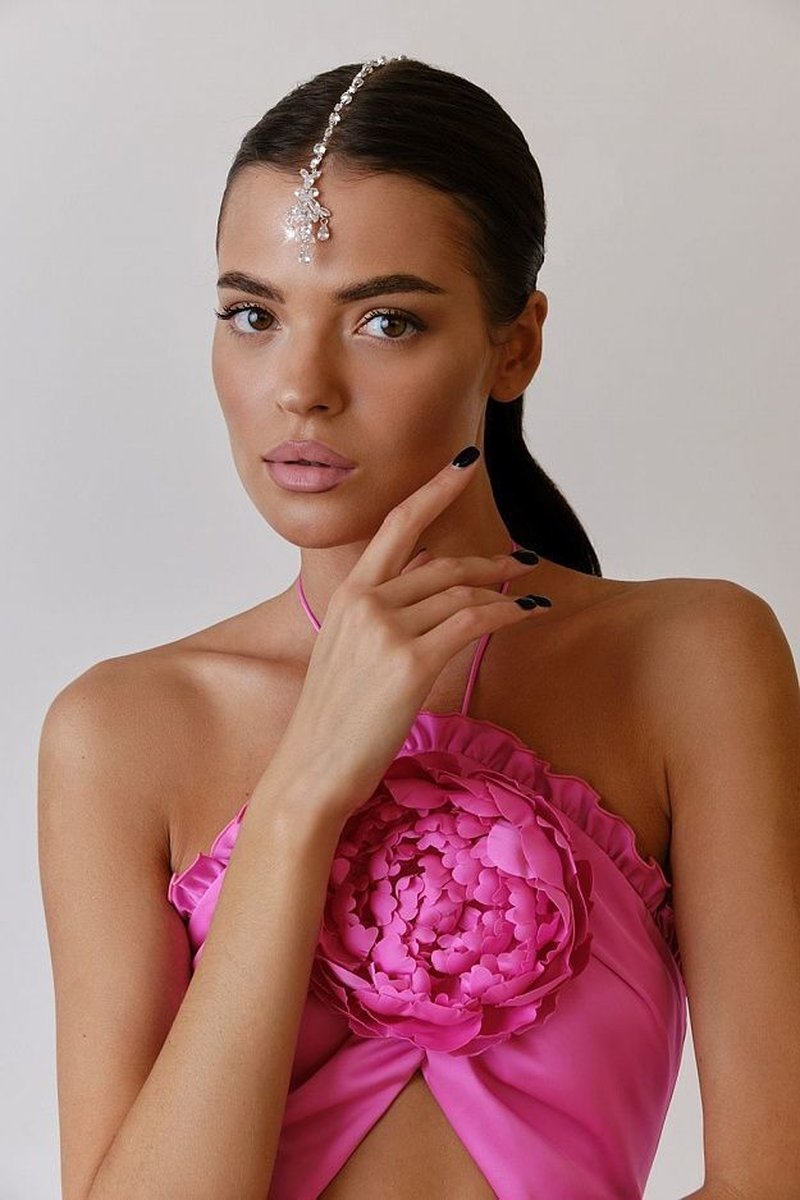 Strapless Pink Floral Cutout Midi Dress H6057