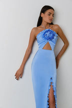 Strapless Pink Floral Cutout Midi Dress H6057
