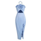 Strapless Pink Floral Cutout Midi Dress H6057