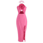 Strapless Pink Floral Cutout Midi Dress H6057