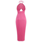 Strapless Pink Floral Cutout Midi Dress H6057
