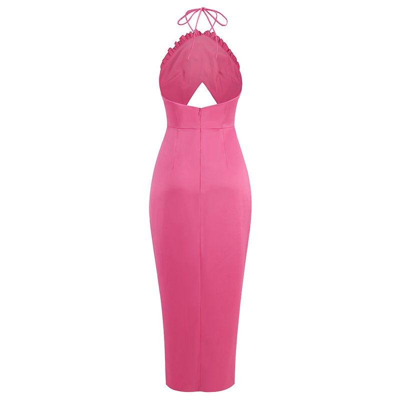 Strapless Pink Floral Cutout Midi Dress H6057