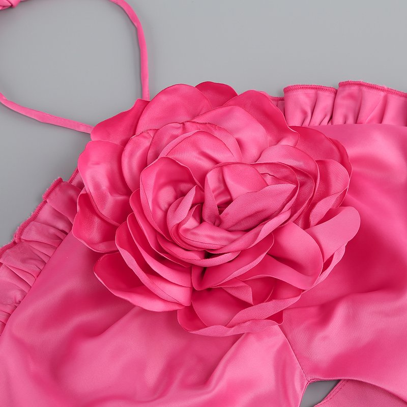 Strapless Pink Floral Cutout Midi Dress H6057