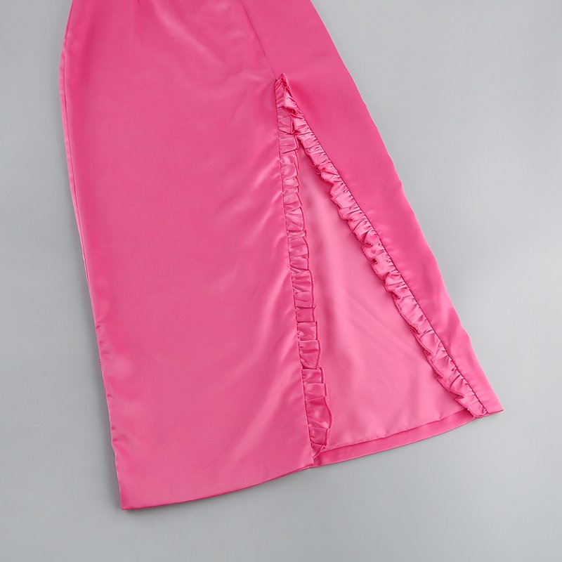 Strapless Pink Floral Cutout Midi Dress H6057
