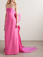Strapless Pink Satin Gown with Draped Train H7103
