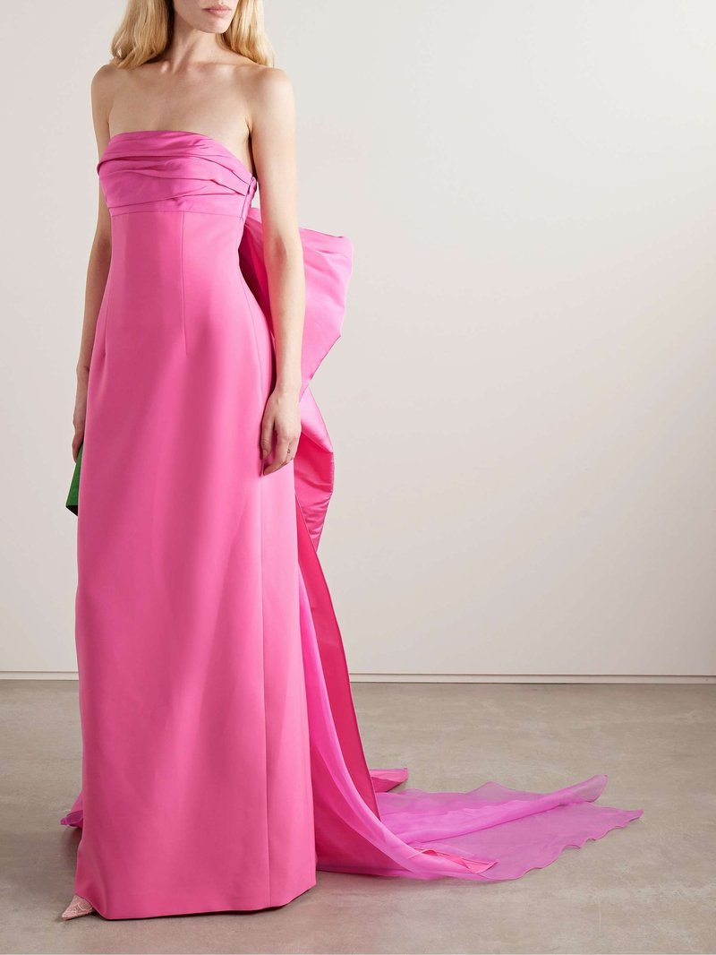 Strapless Pink Satin Gown with Draped Train H7103