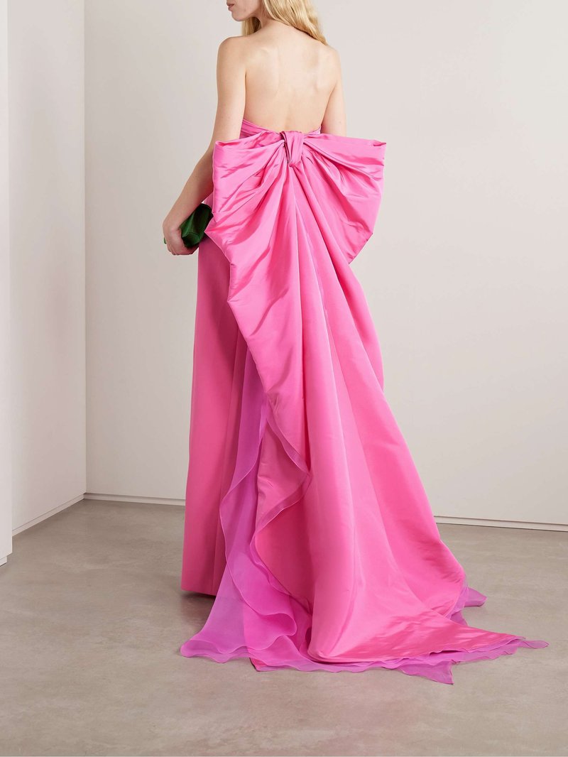 Strapless Pink Satin Gown with Draped Train H7103