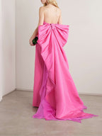 Strapless Pink Satin Gown with Draped Train H7103