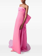 Strapless Pink Satin Gown with Draped Train H7103