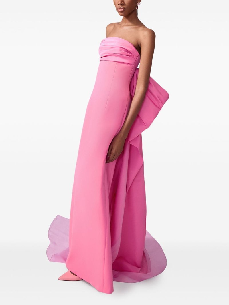 Strapless Pink Satin Gown with Draped Train H7103