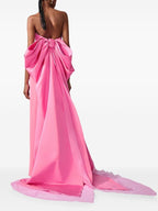 Strapless Pink Satin Gown with Draped Train H7103