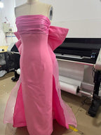 Strapless Pink Satin Gown with Draped Train H7103