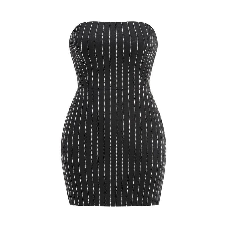 Strapless Pinstripe Bandage Mini Dress H6595