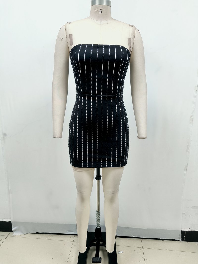 Strapless Pinstripe Bandage Mini Dress H6595