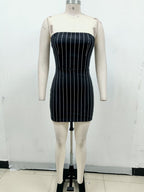 Strapless Pinstripe Bandage Mini Dress H6595