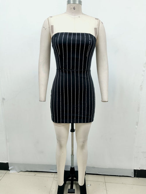 Strapless Pinstripe Bandage Mini Dress H6595