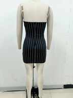 Strapless Pinstripe Bandage Mini Dress H6595