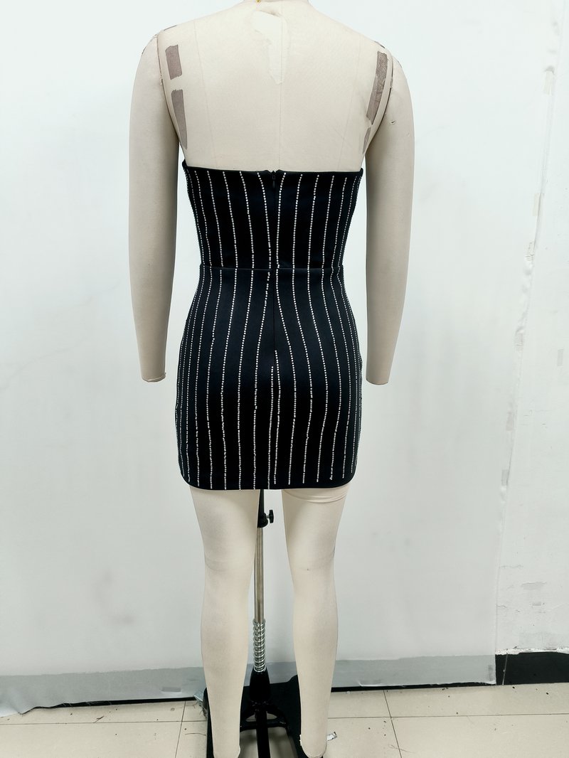 Strapless Pinstripe Bandage Mini Dress H6595