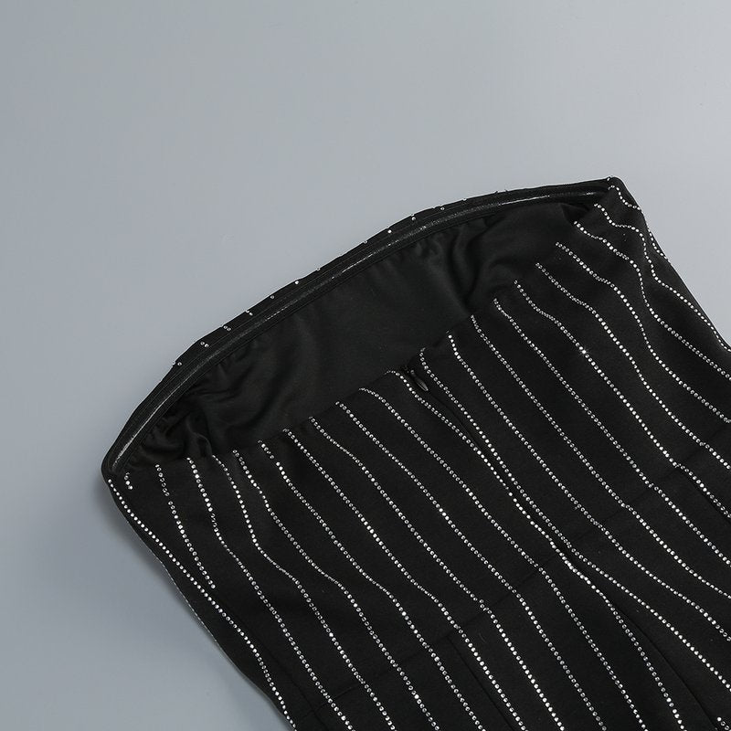 Strapless Pinstripe Bandage Mini Dress H6595