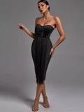 Strapless Pleated Fringe Midi Dress H6141