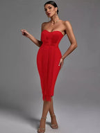 Strapless Pleated Fringe Midi Dress H6141