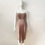 Strapless Pleated Fringe Midi Dress H6141