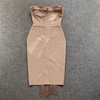 Strapless Pleated Fringe Midi Dress H6141