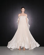 Strapless Pleated Satin Gown with Draped Ribbon H7104