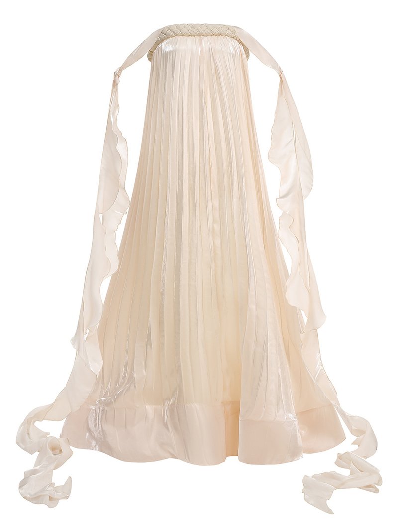 Strapless Pleated Satin Gown with Draped Ribbon H7104