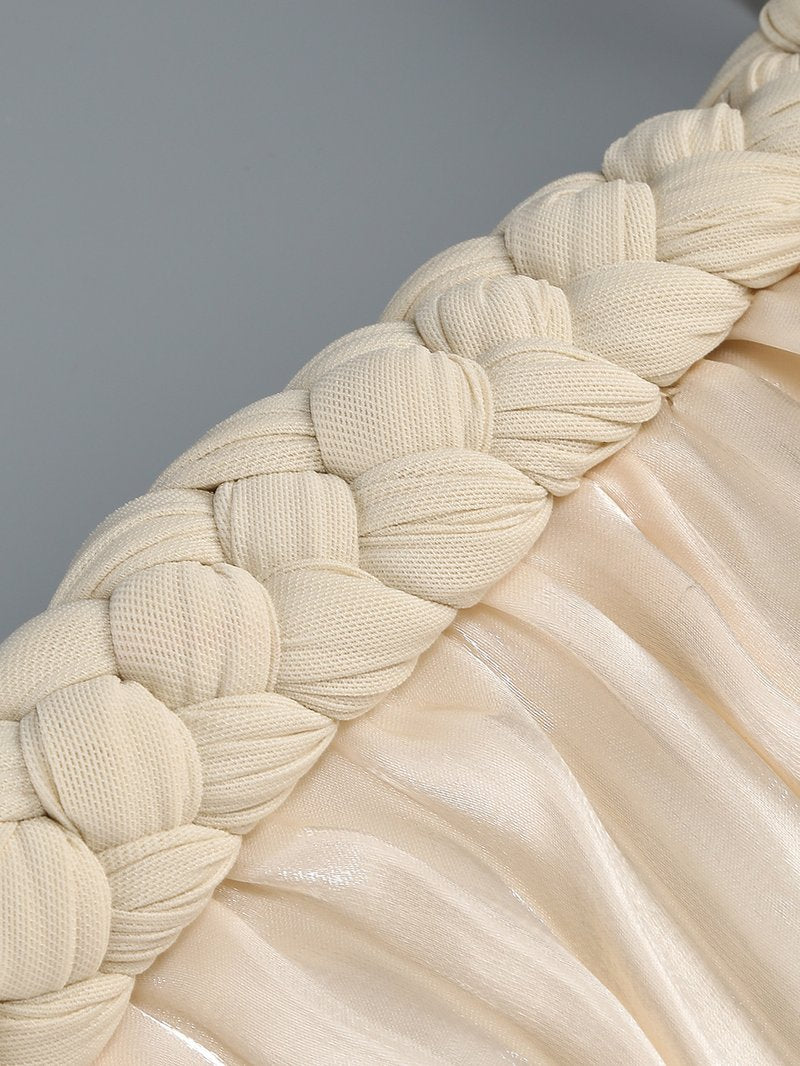 Strapless Pleated Satin Gown with Draped Ribbon H7104