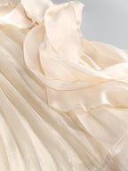 Strapless Pleated Satin Gown with Draped Ribbon H7104
