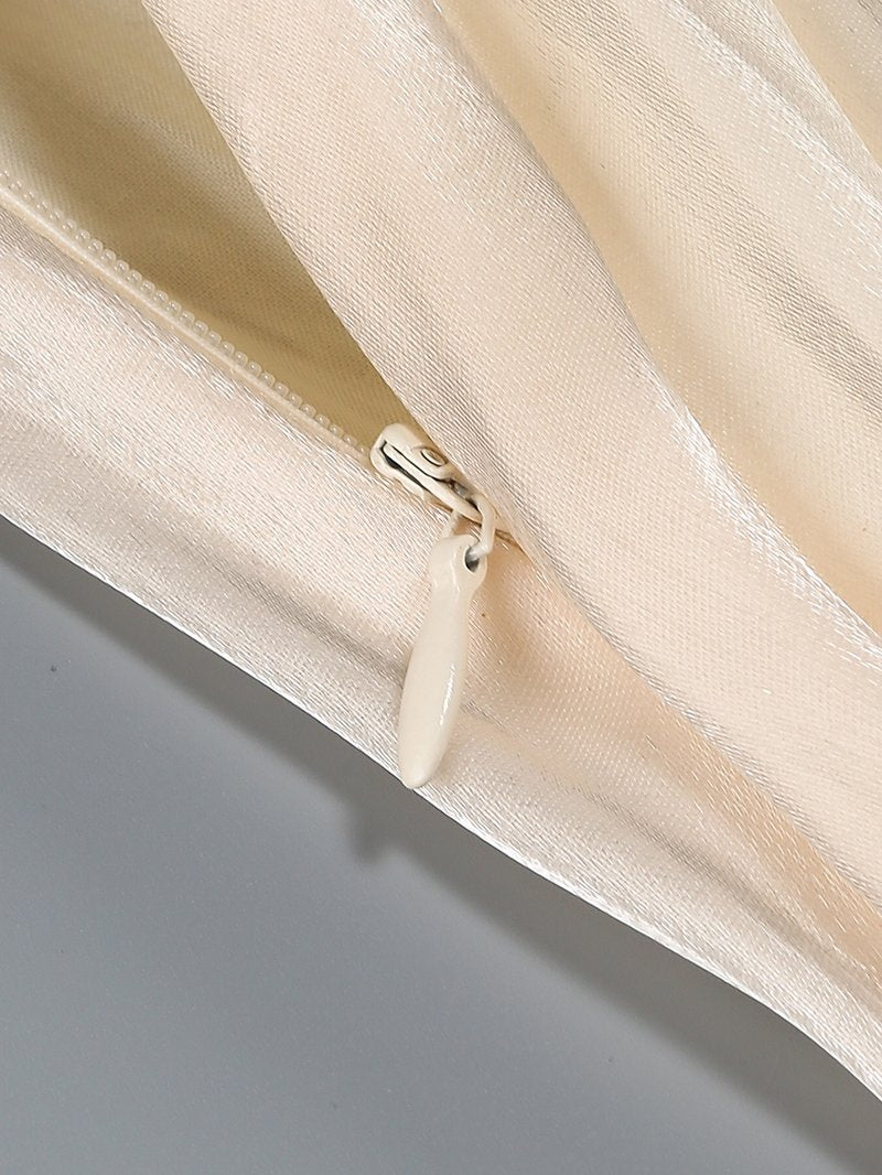 Strapless Pleated Satin Gown with Draped Ribbon H7104
