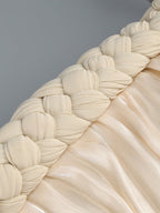 Strapless Pleated Satin Gown with Flowing Ribbon H7104