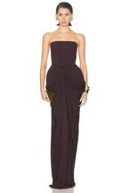 Strapless Pleated Satin Maxi Dress H7129