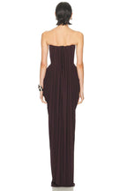 Strapless Pleated Satin Maxi Dress H7129
