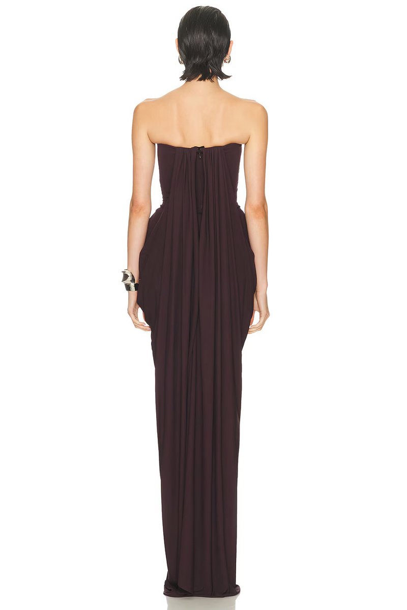 Strapless Pleated Satin Maxi Dress H7129