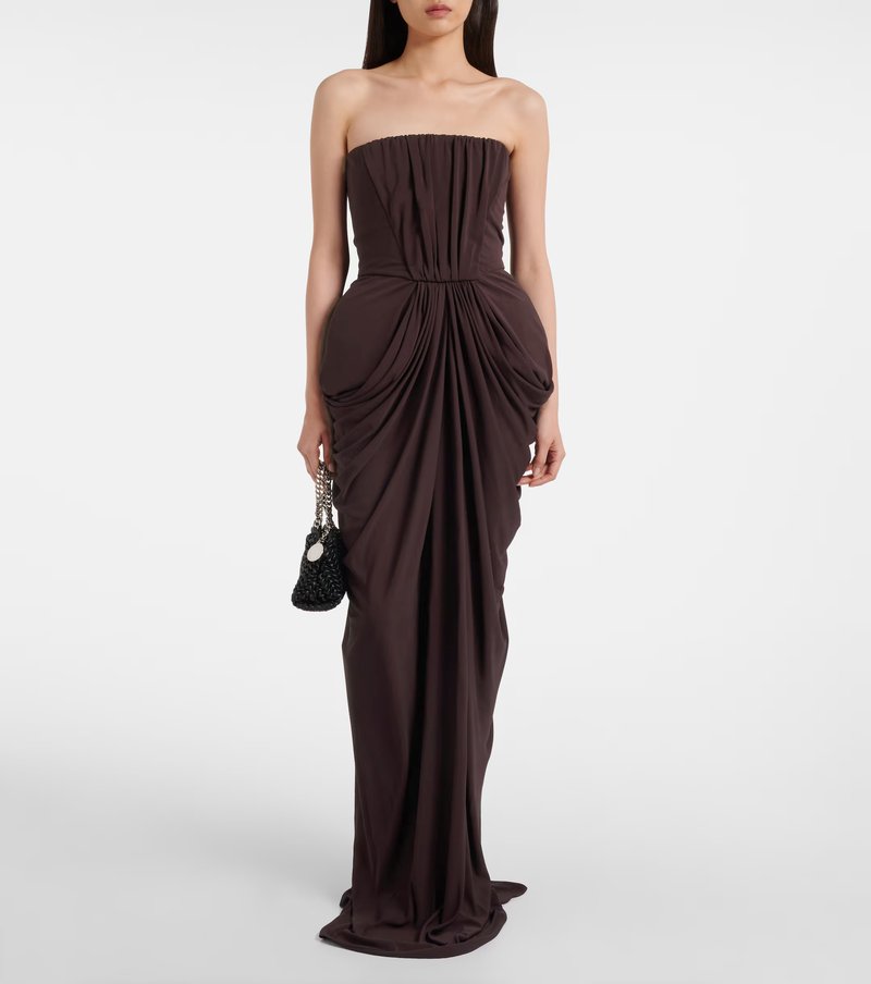 Strapless Pleated Satin Maxi Dress H7129