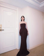 Strapless Pleated Satin Maxi Dress H7129