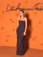 Strapless Pleated Satin Maxi Dress H7129