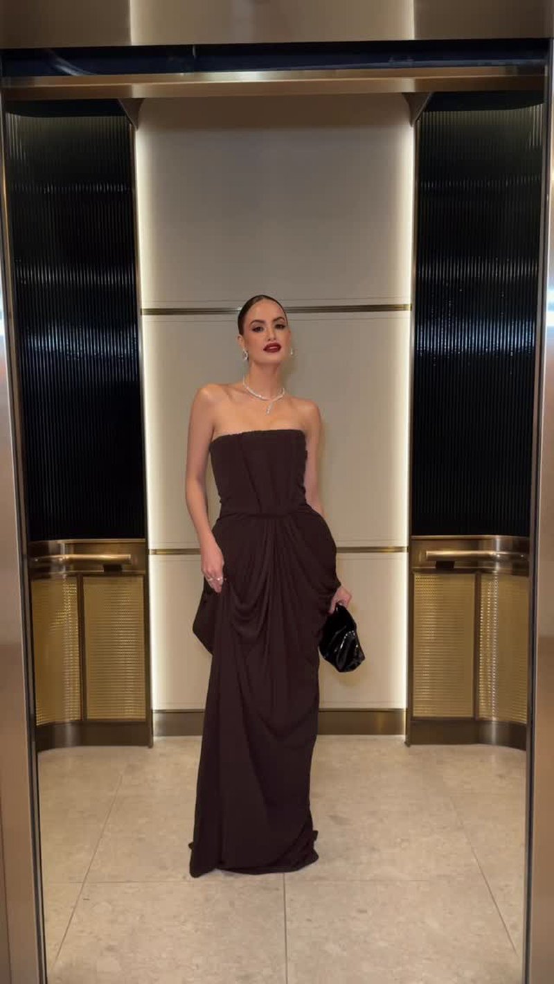 Strapless Pleated Satin Maxi Dress H7129