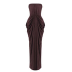 Strapless Pleated Satin Maxi Dress H7129